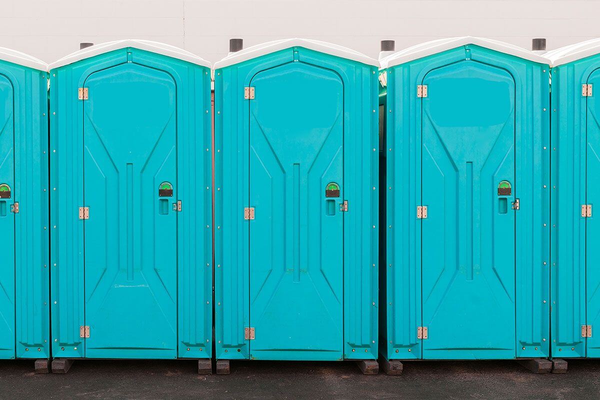 Industrial portable restroom units at a plant in Alexandria, Minnesota